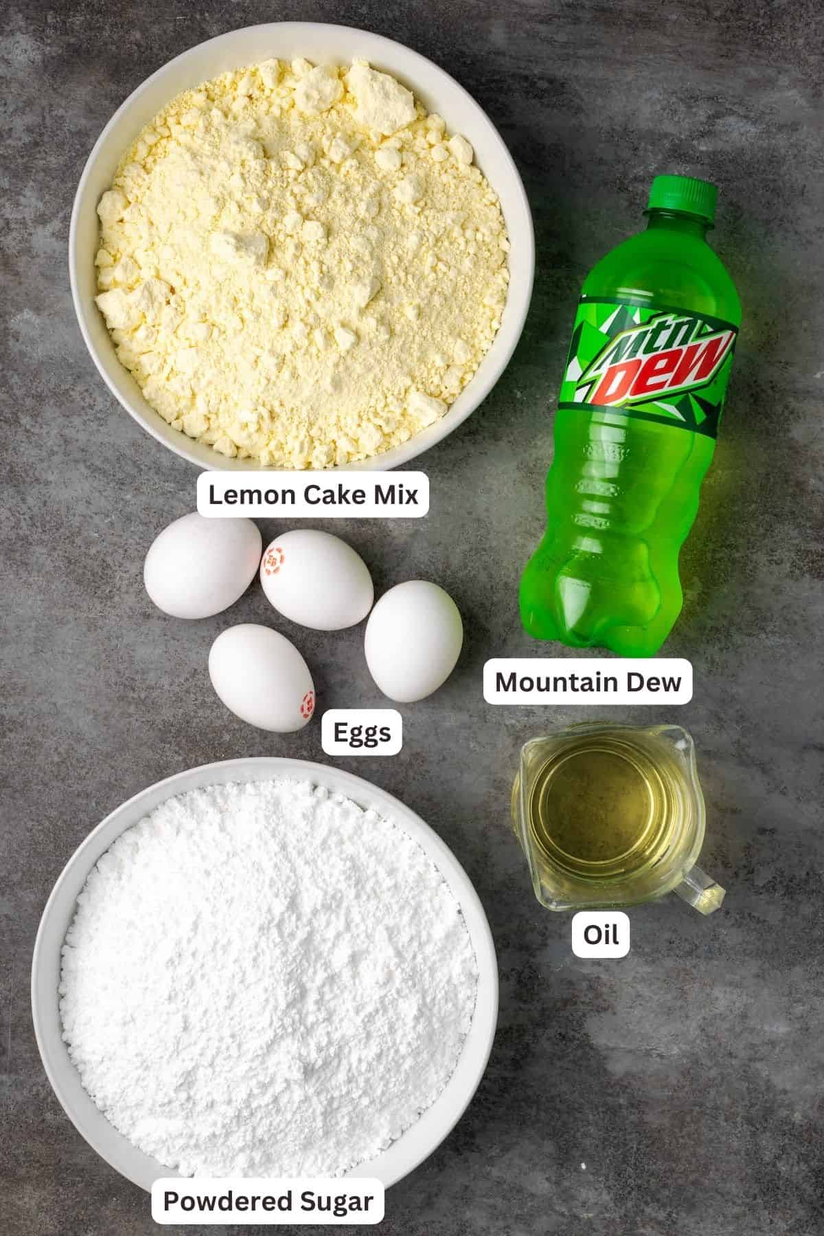 Ingredients for Mountain Dew Cake.
