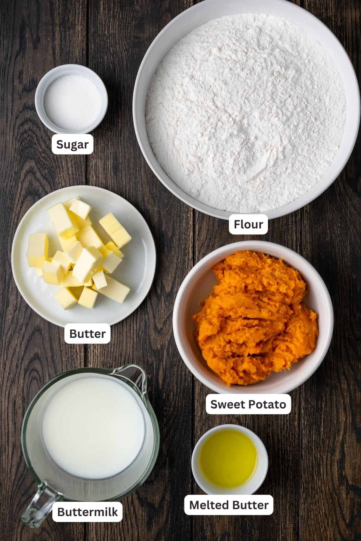 Ingredients to make Sweet Potato Biscuits.