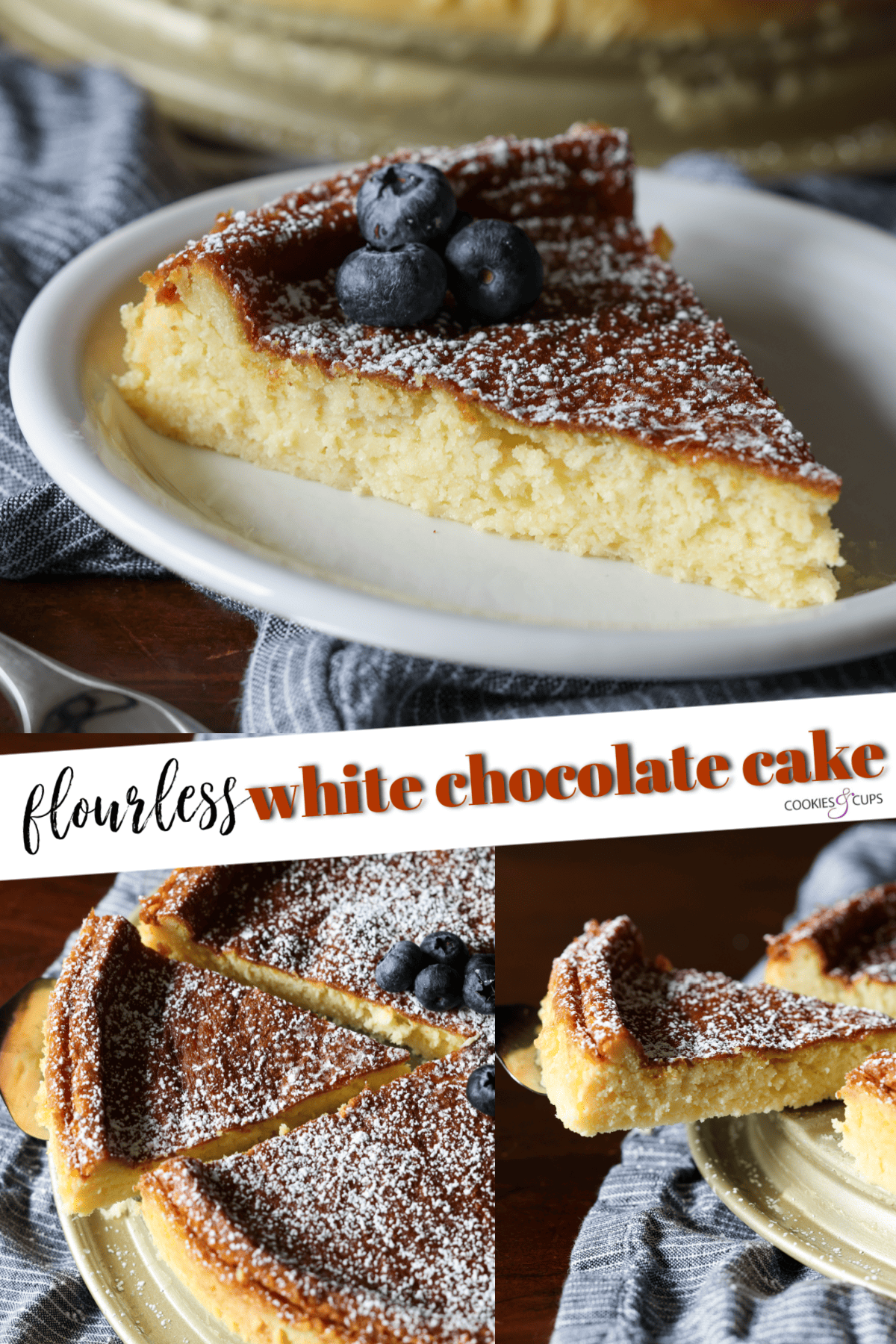 Flourless White Chocolate Cake Pinterest Collage Image