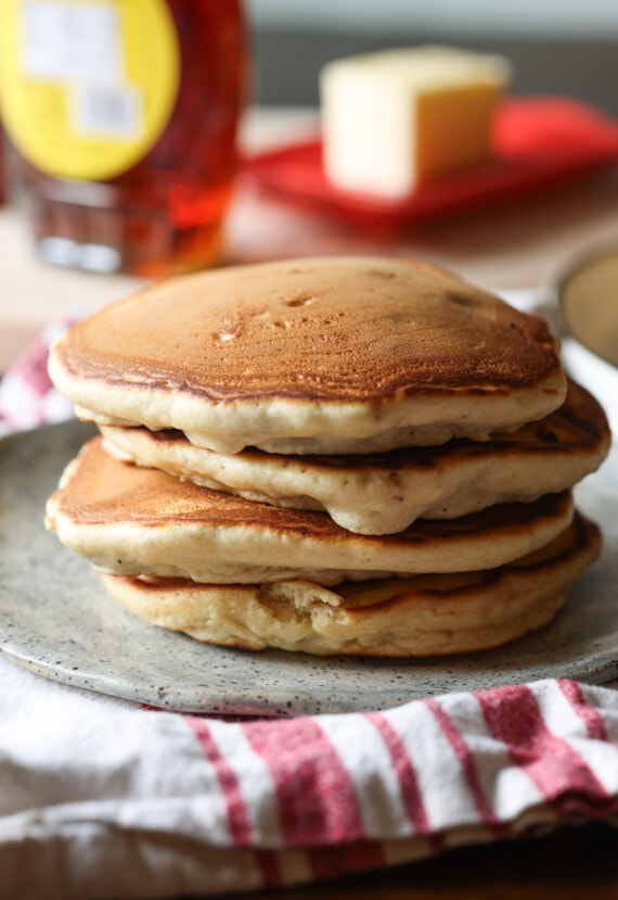 pancakes piled on a plate