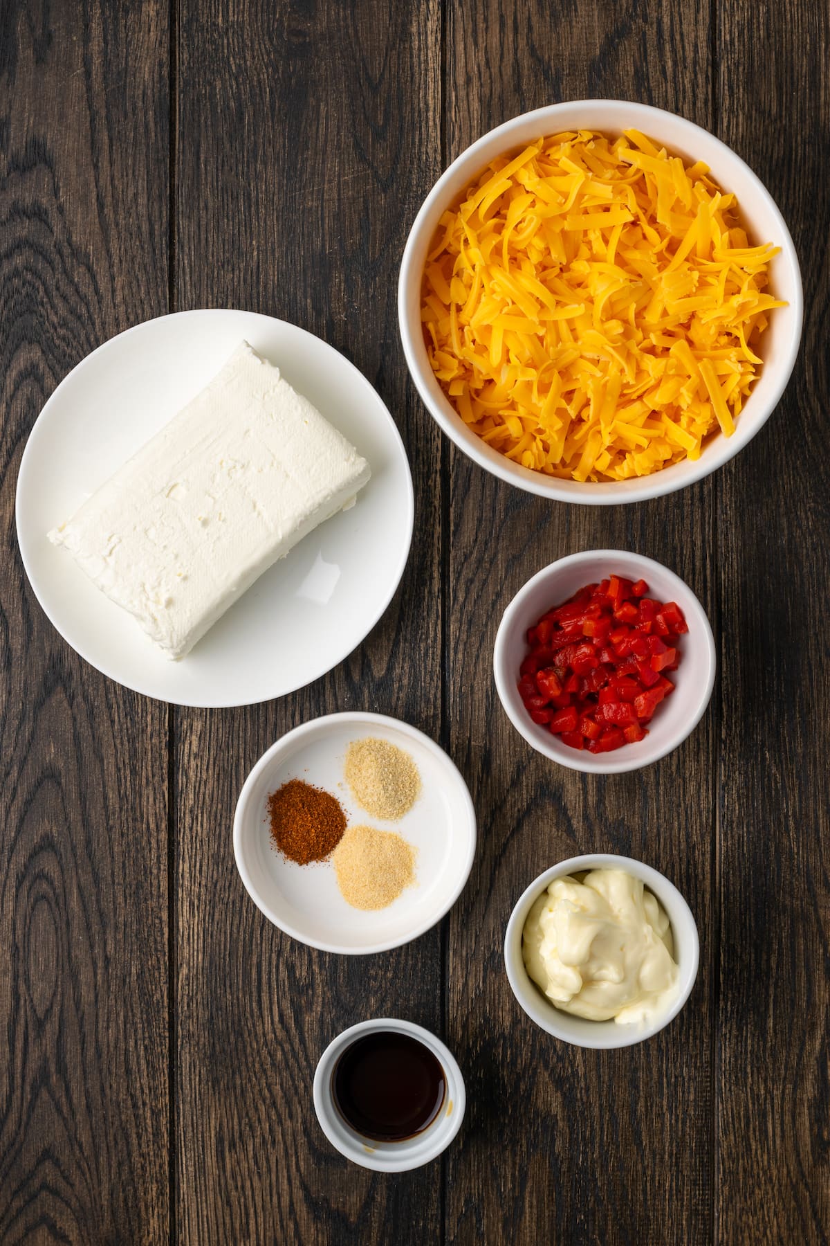 Ingredients for pimento cheese.