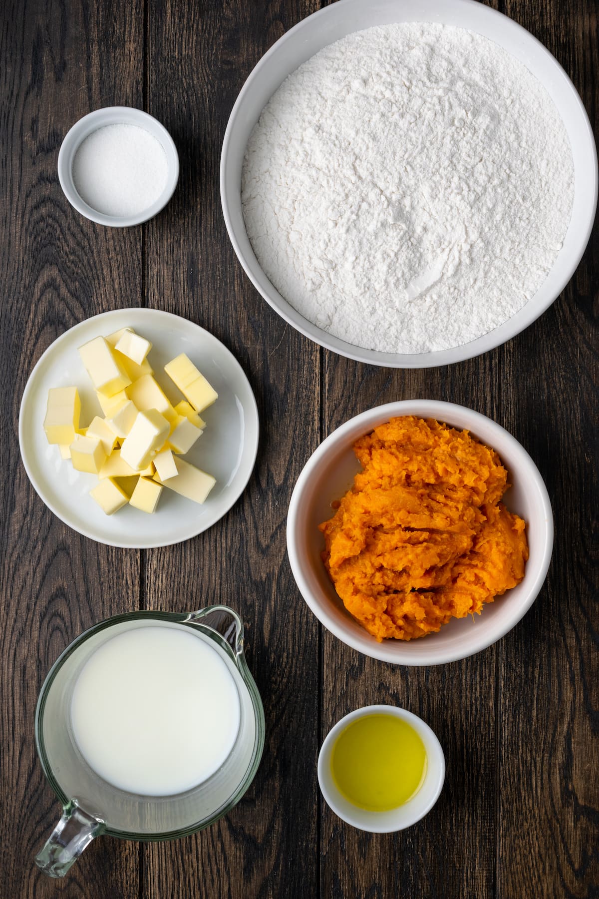 The ingredients for sweet potato biscuits.