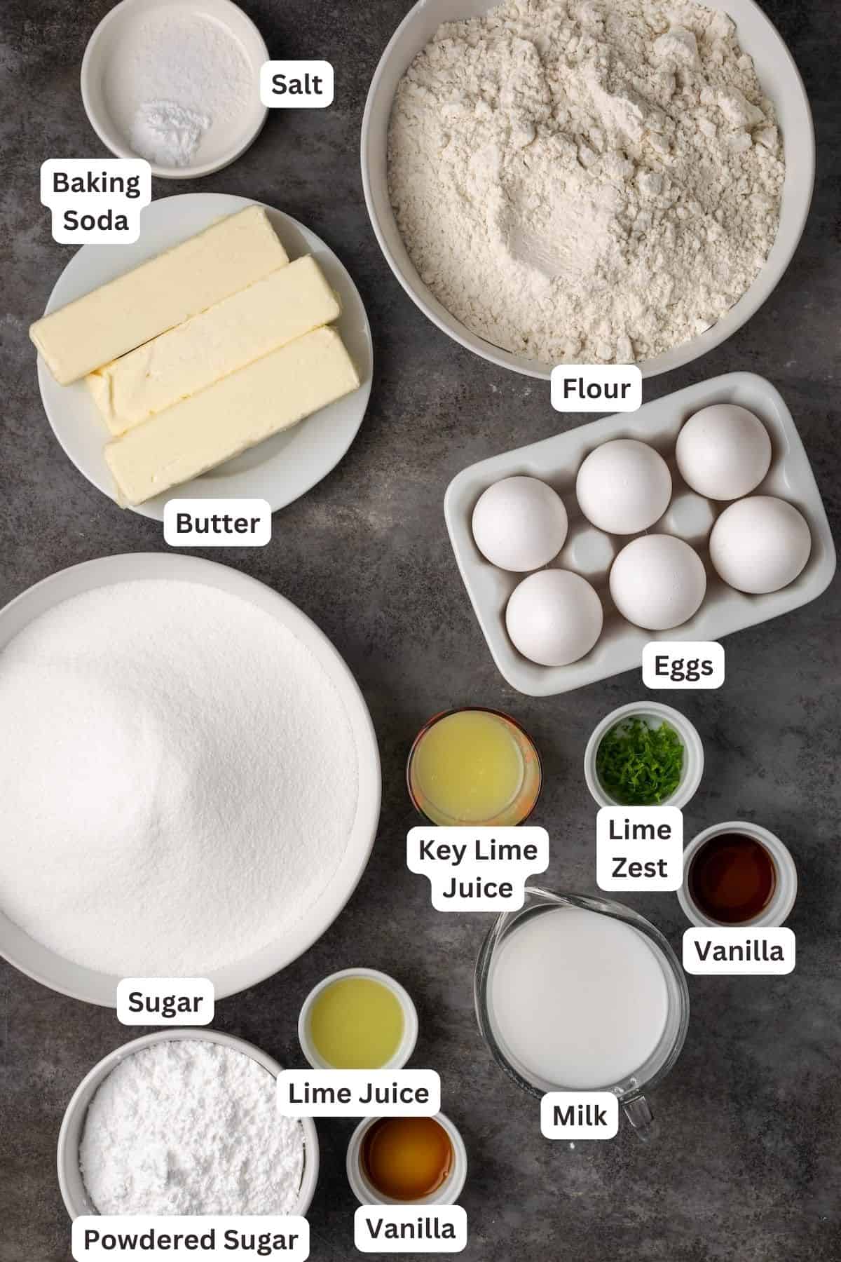 Ingredients for Key Lime Pound Cake.