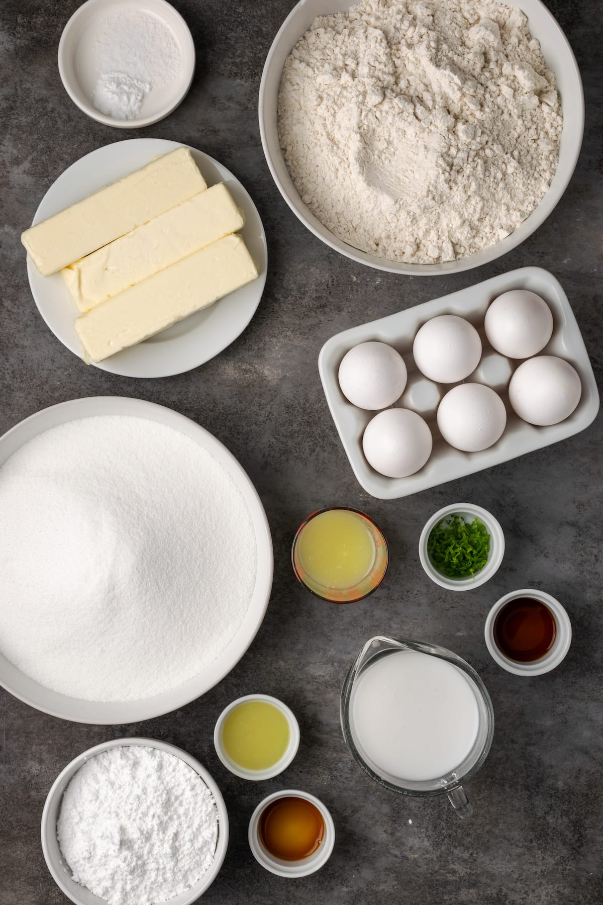 The ingredients for Key line pound cake.