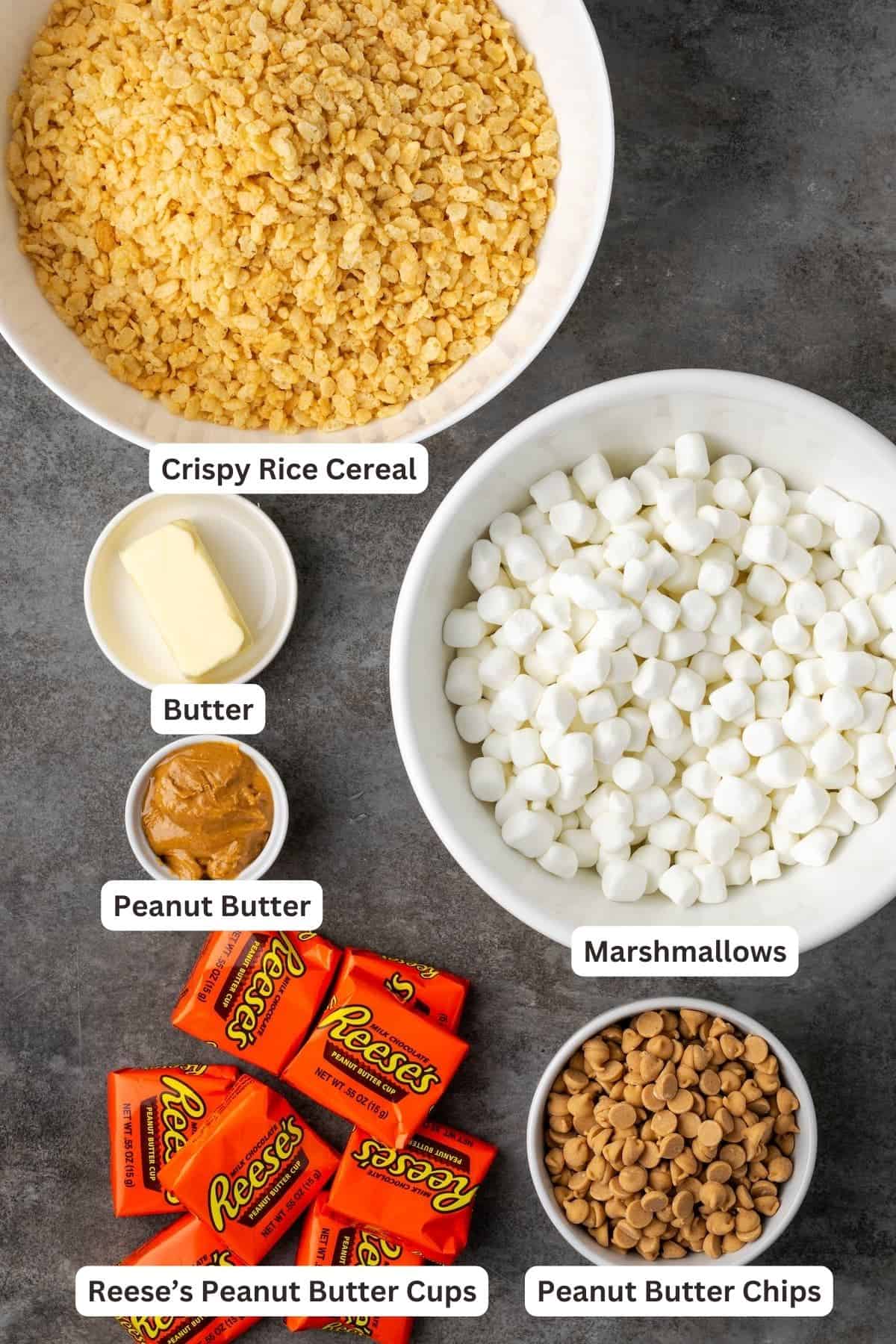Ingredients for Peanut Butter Rice Krispie Treats.