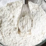 whisked cake flour in a glass bowl