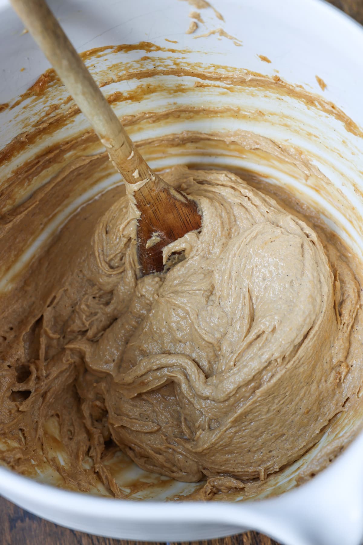 a mixing bowl filled with Cookie Butter cheesecake mousse