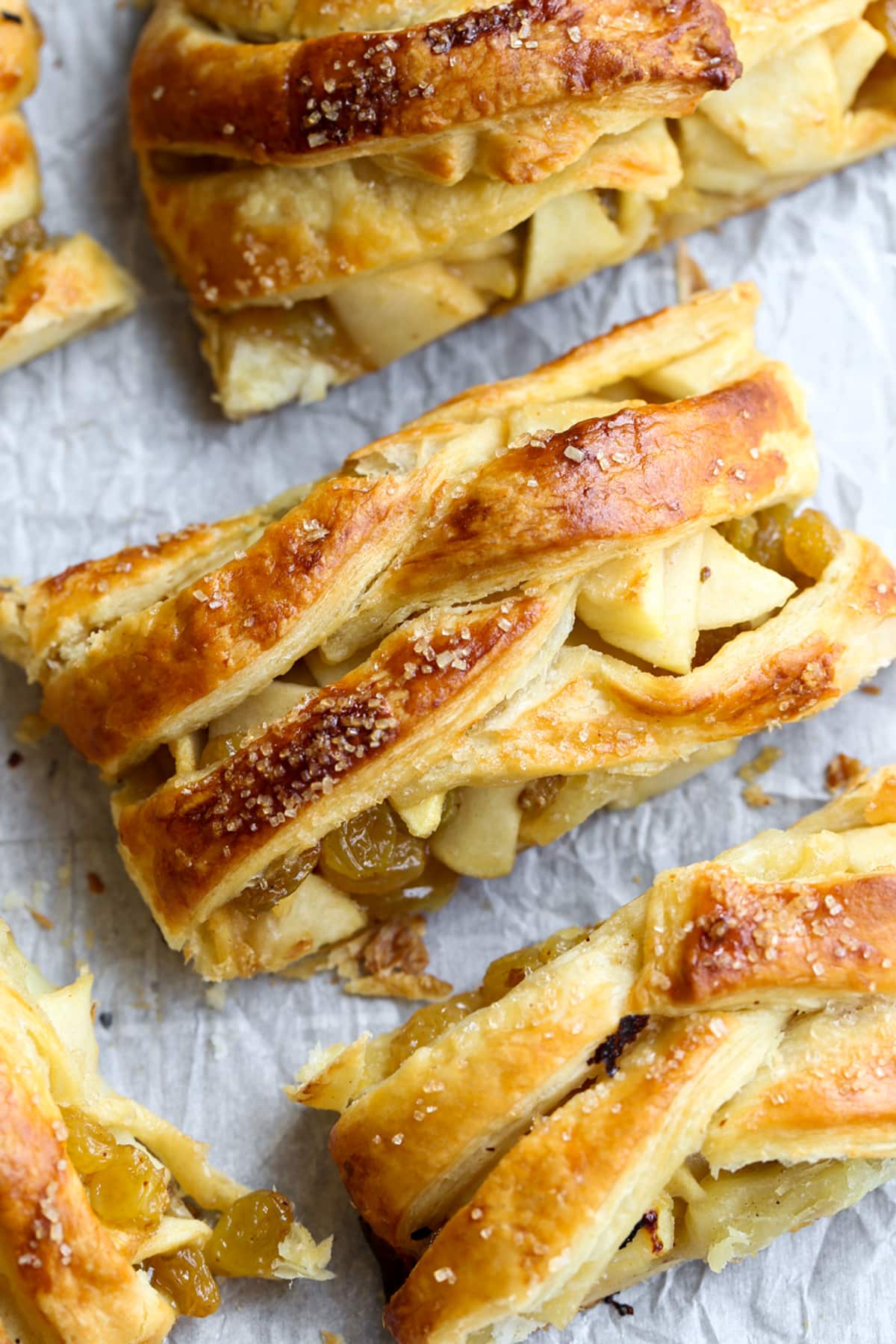 Slices of apple strudel with golden brown pastry