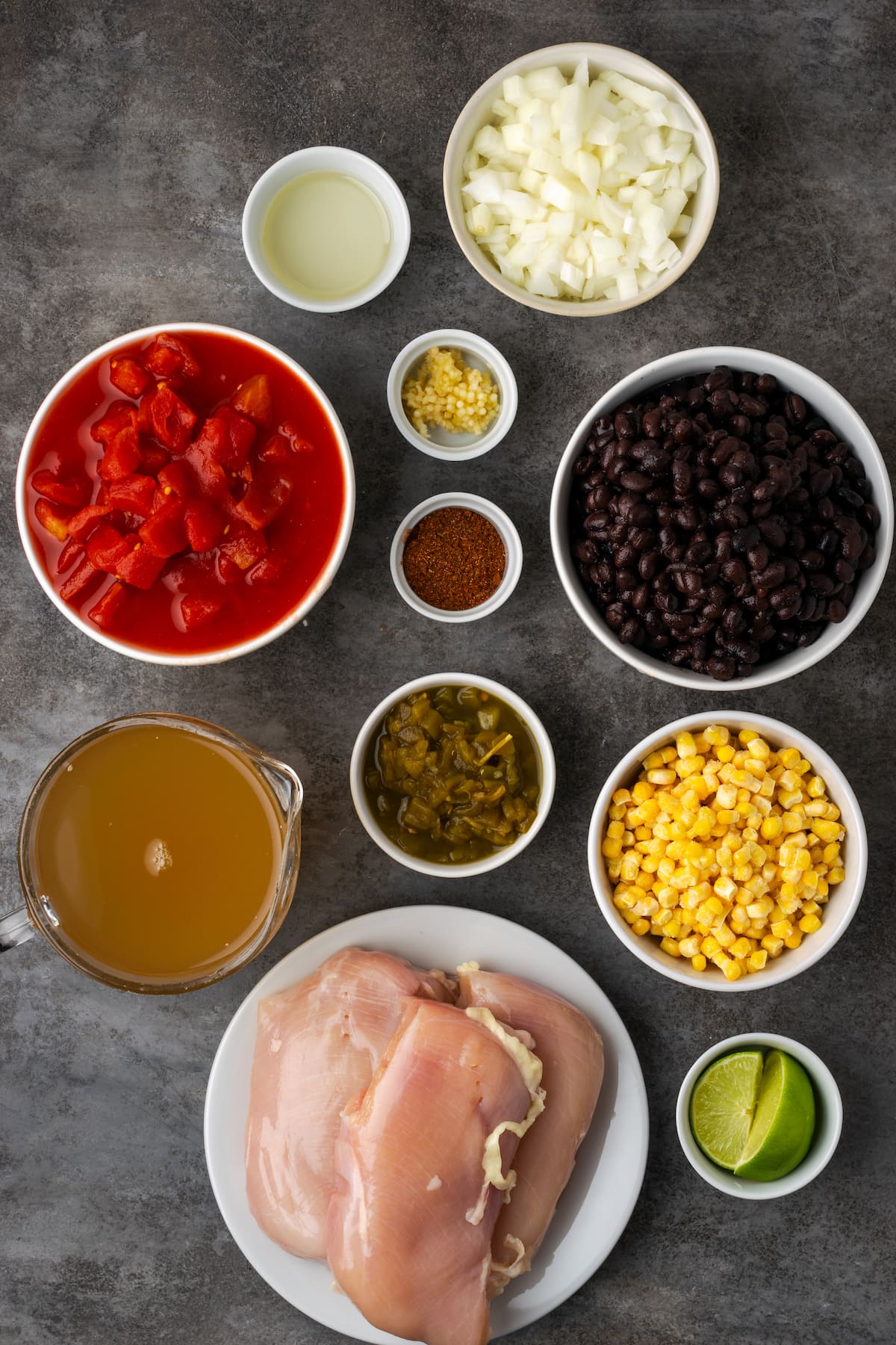 The ingredients for instant pot chicken tortilla soup.