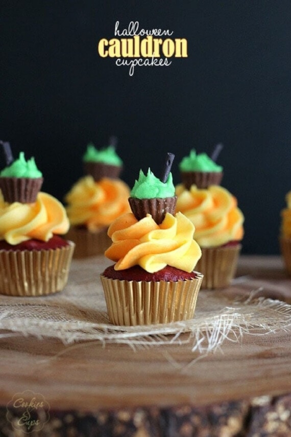 Halloween Cauldron Cupcakes Image with text for Pinterest