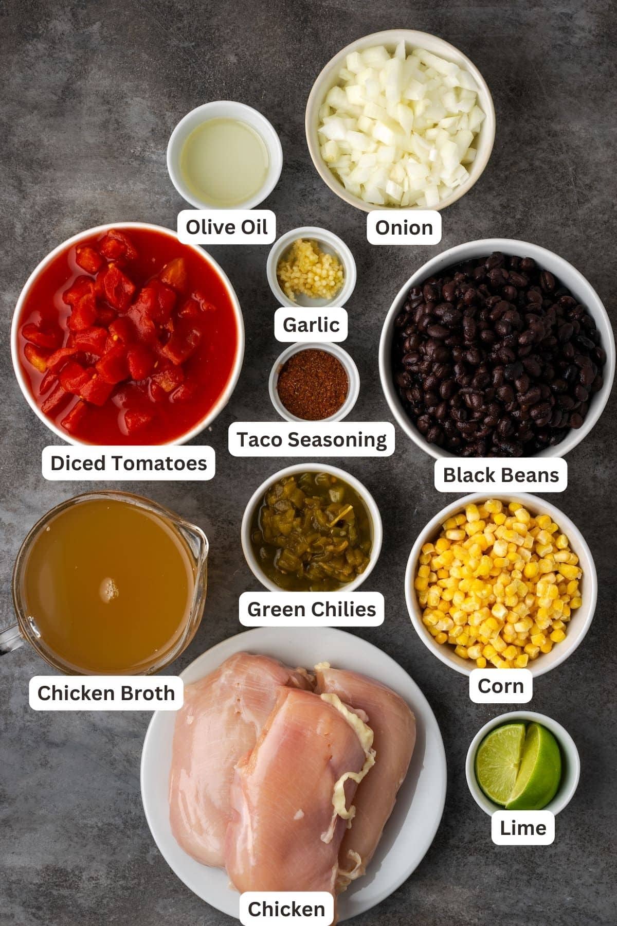 Ingredients for Instant Pot Chicken Tortilla Soup recipe.