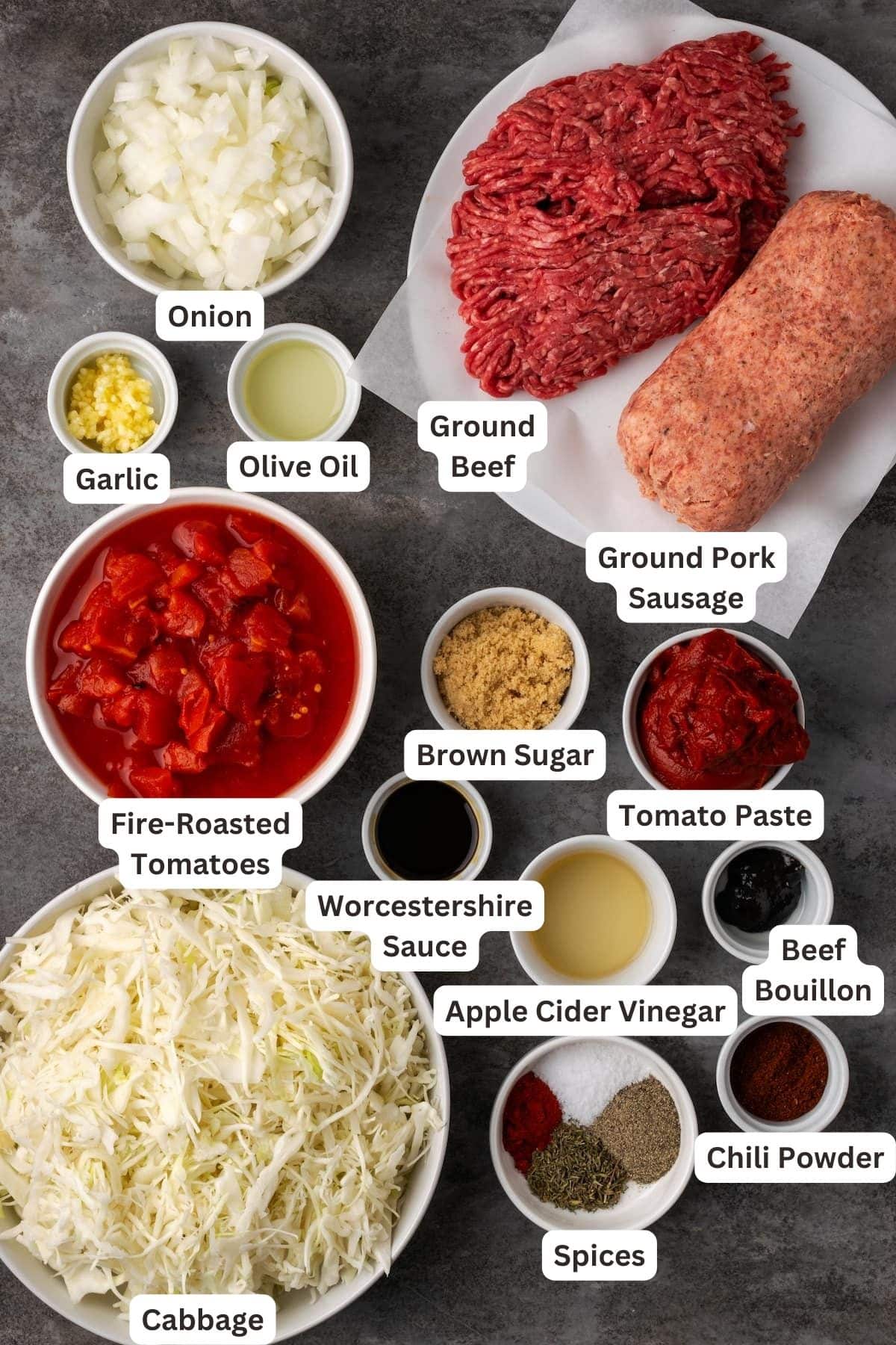 Ingredients for Unstuffed Cabbage recipe.