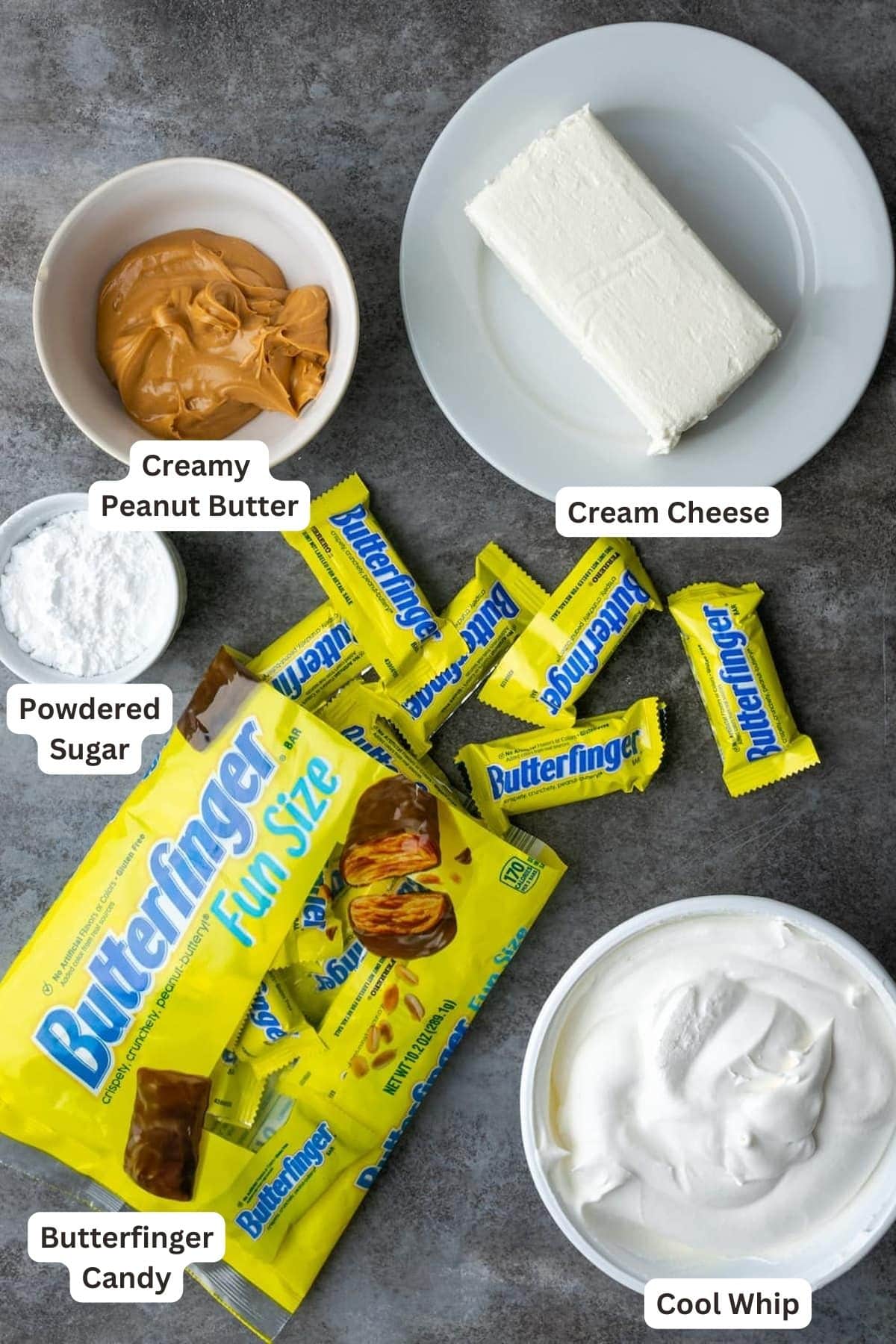 Ingredients for Butterfinger Pie filling.