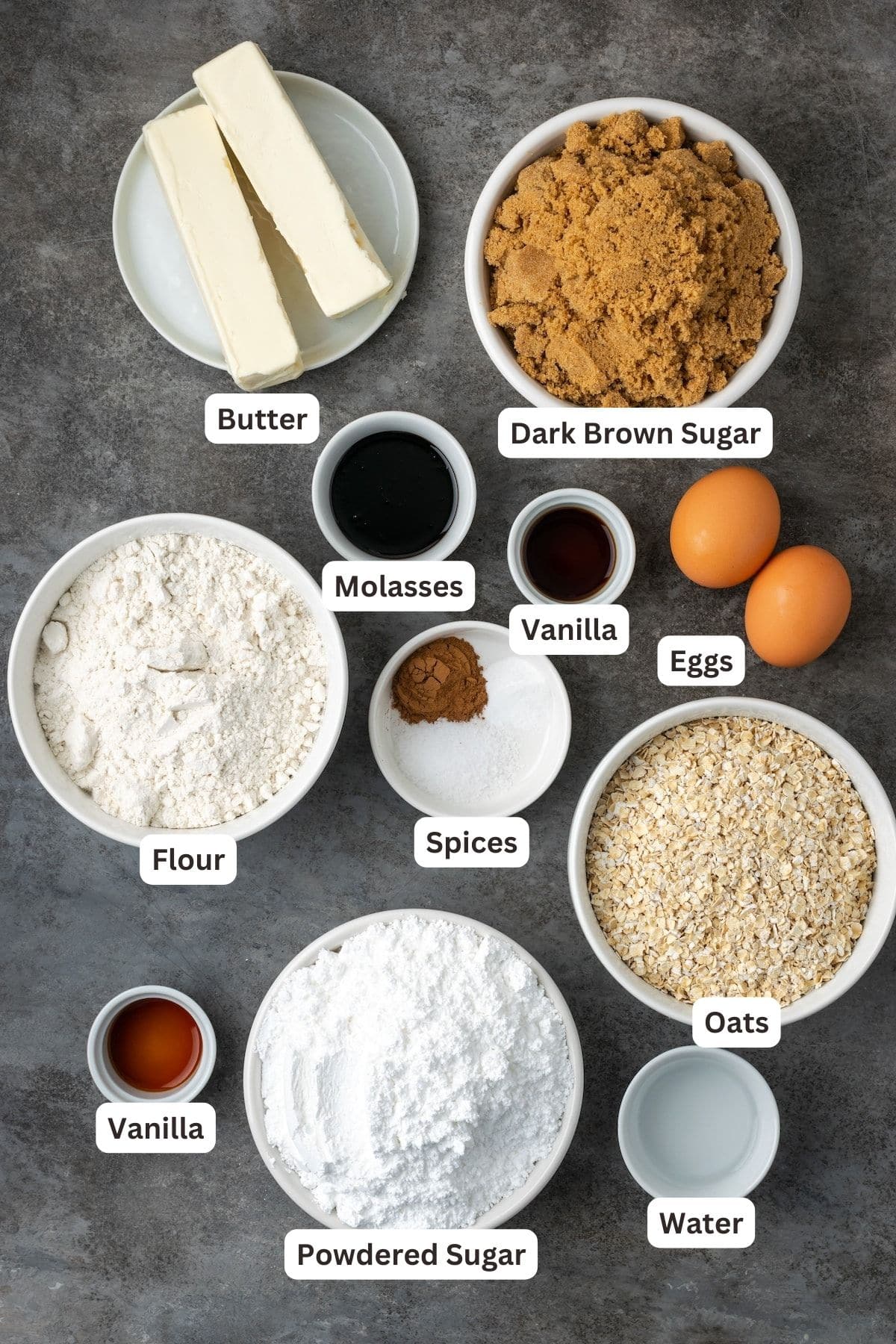 Ingredients for Iced Oatmeal Cookies.