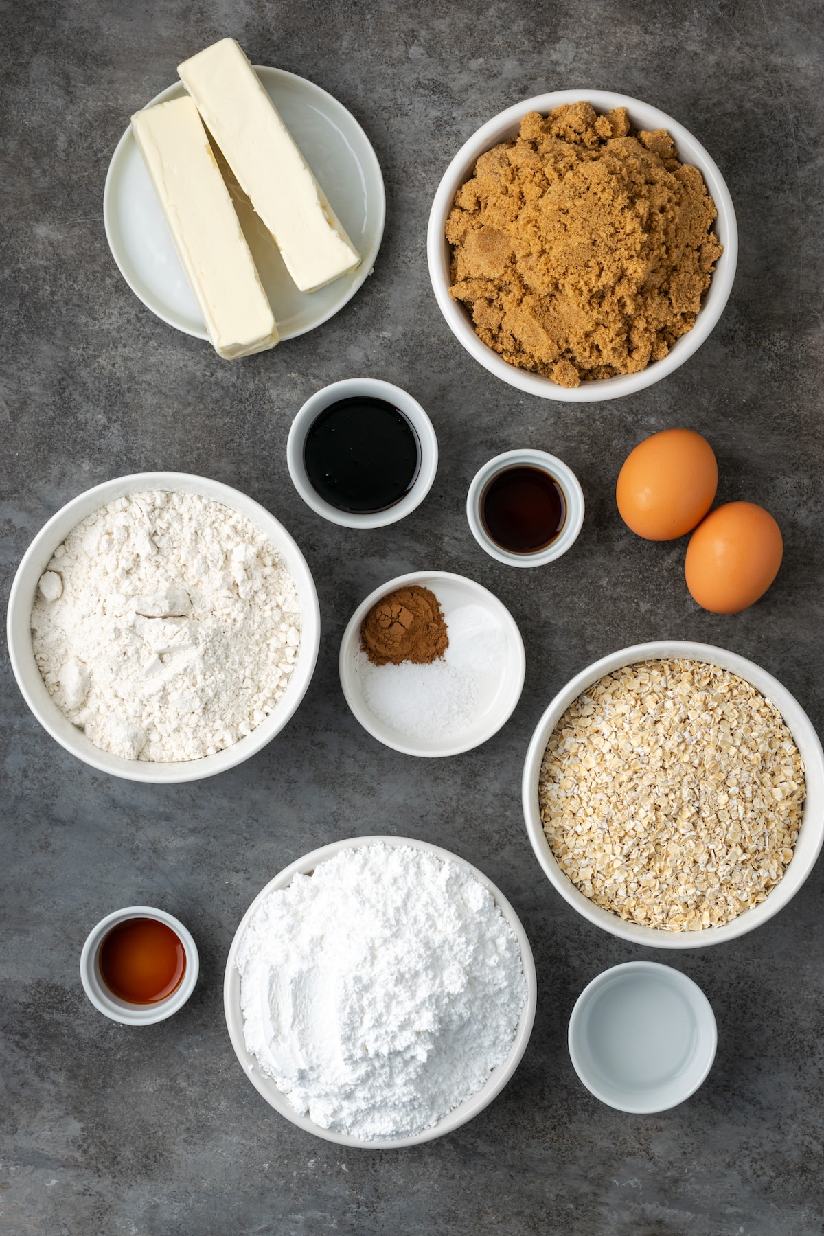 Ingredients for iced oatmeal cookies.