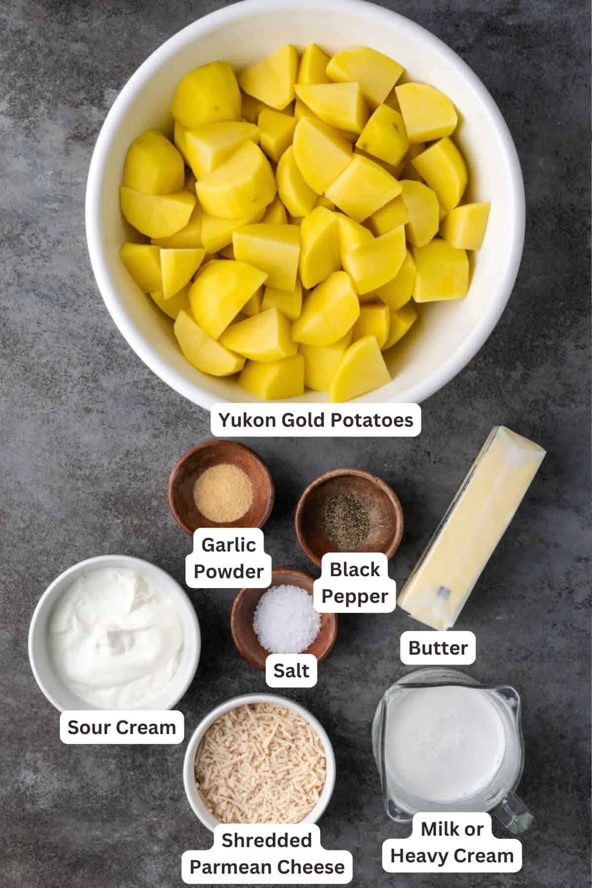 Buttery, fluffy Instant Pot Mashed Potatoes are a flavorful and easy side dish. Enjoy creamy homemade mashed potatoes, ready in half the time! Ingredients for Instant Pot Mashed Potatoes.