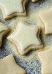 Star Shaped Sugar Cookies iced and decorated with sparkling sugar
