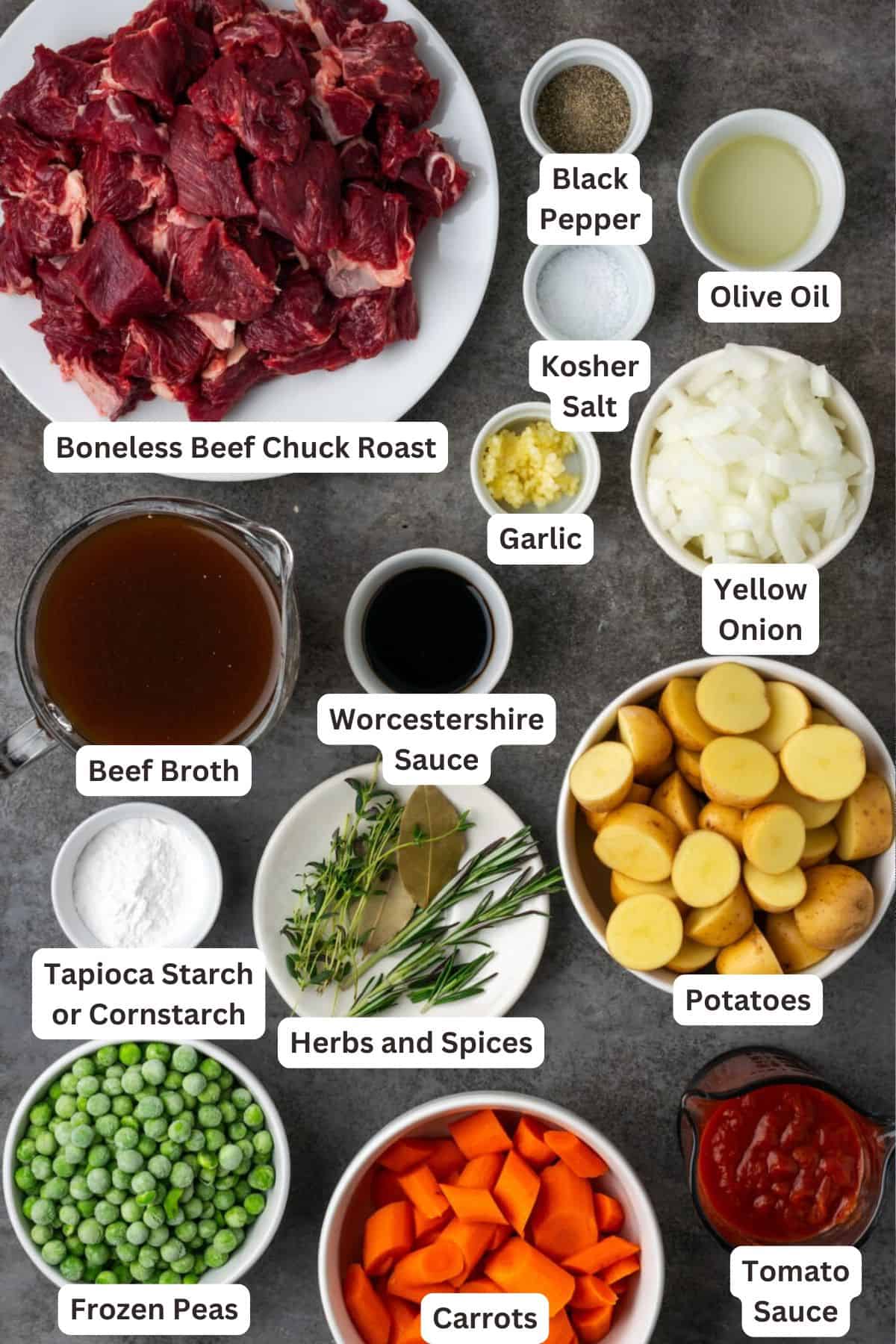 Make the best Instant Pot beef stew! Filled with bites of tender beef, veggies, and potatoes, cooked in rich gravy with savory herbs. Ingredients for Instant Pot Beef Stew.