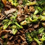 Beef and broccoli with sesame seeds.