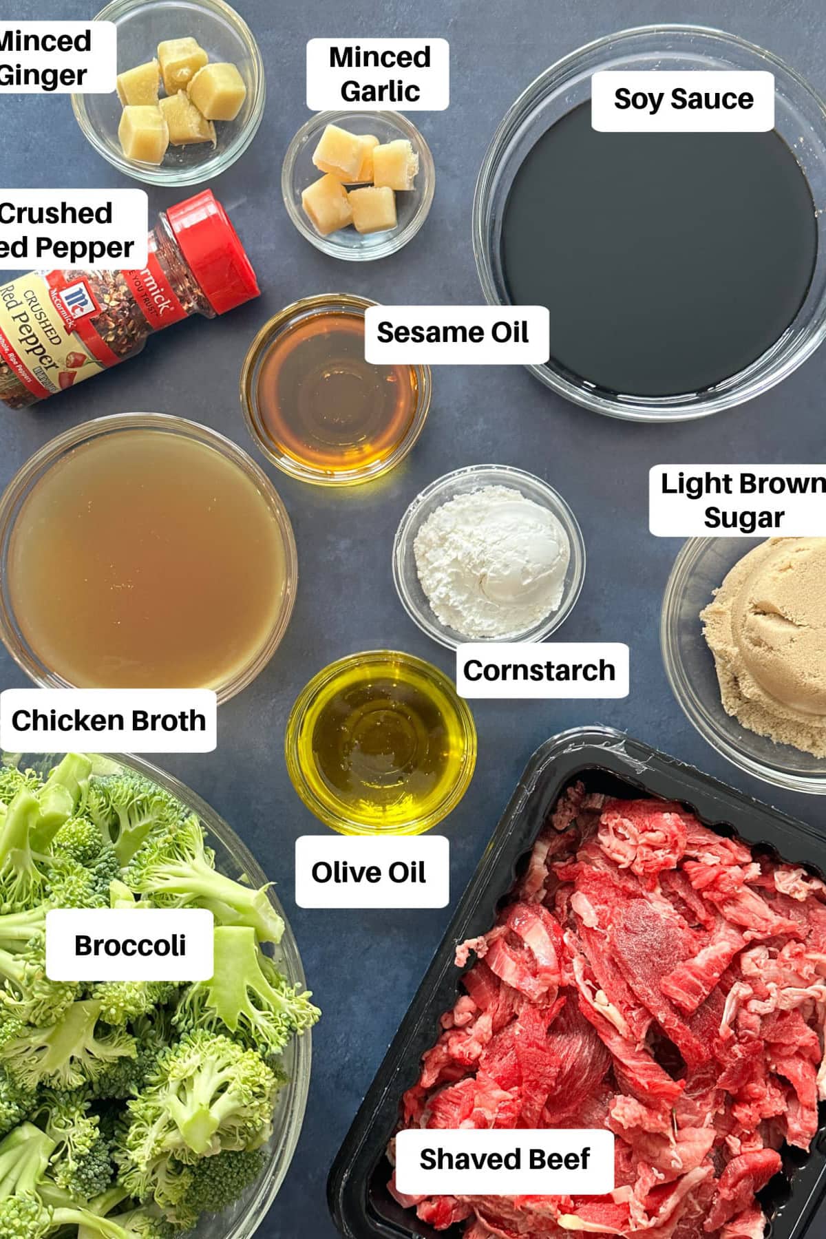 Beef and broccoli ingredients image with text