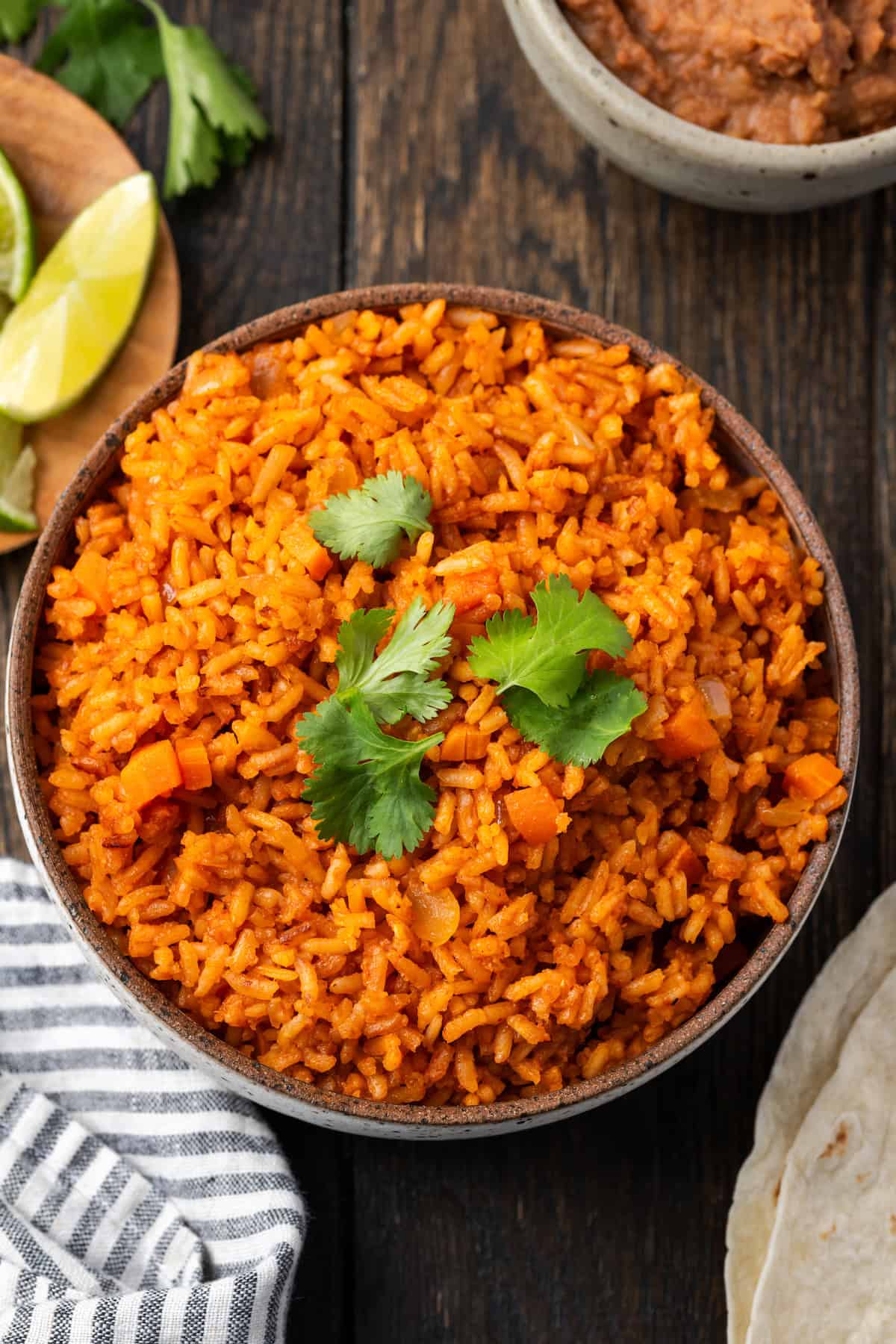 Overhead view of a bowl of Instant Pot Mexican rice.