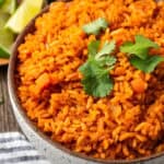 Close up of a bowl of Instant Pot Mexican rice.