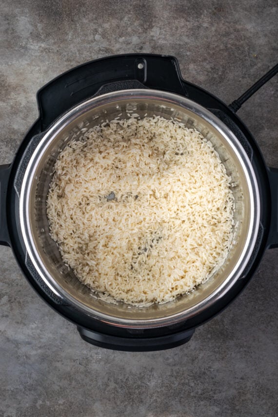 Water added to rice inside the Instant Pot.