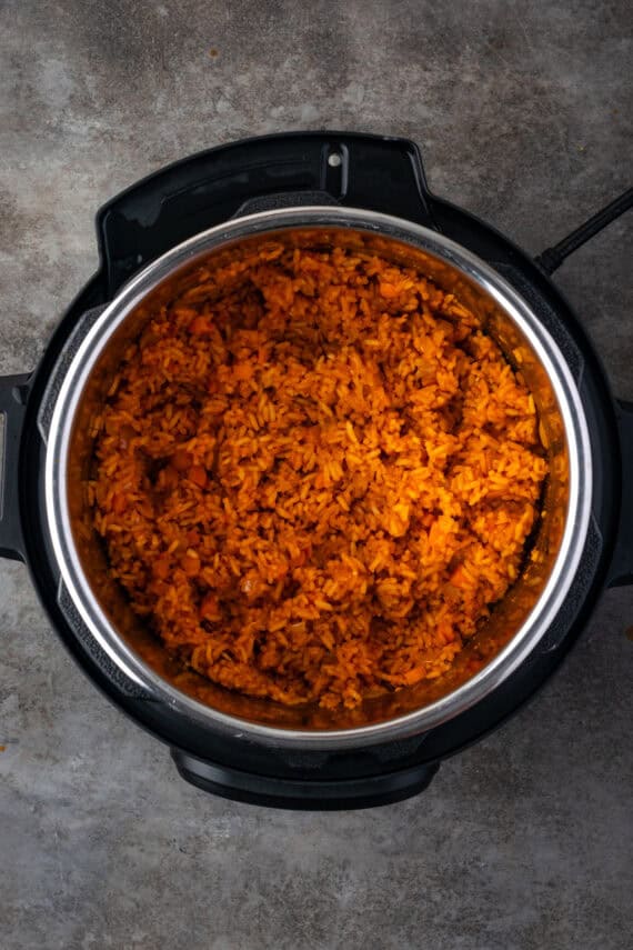 Mexican rice inside the Instant Pot.