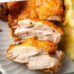 Air Fryer Chicken Thighs Pinterest Image with text