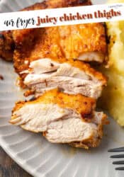 Air Fryer Chicken Thighs Pinterest Image with text