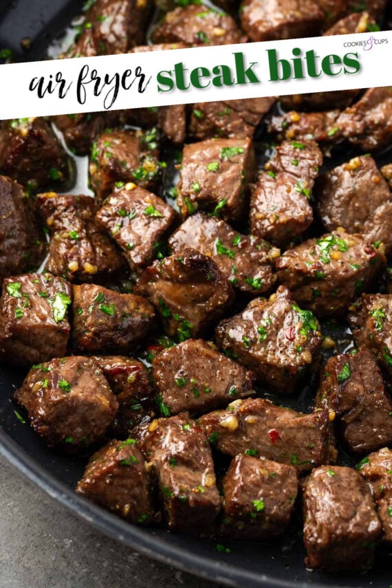 Air Fryer Steak Bites Pinterest Image with text