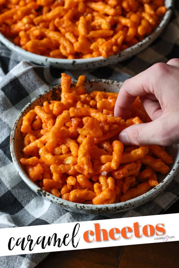 Caramel Cheetos Pinterest image with text