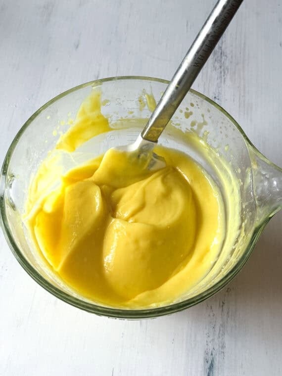 A bowl of lemon pudding