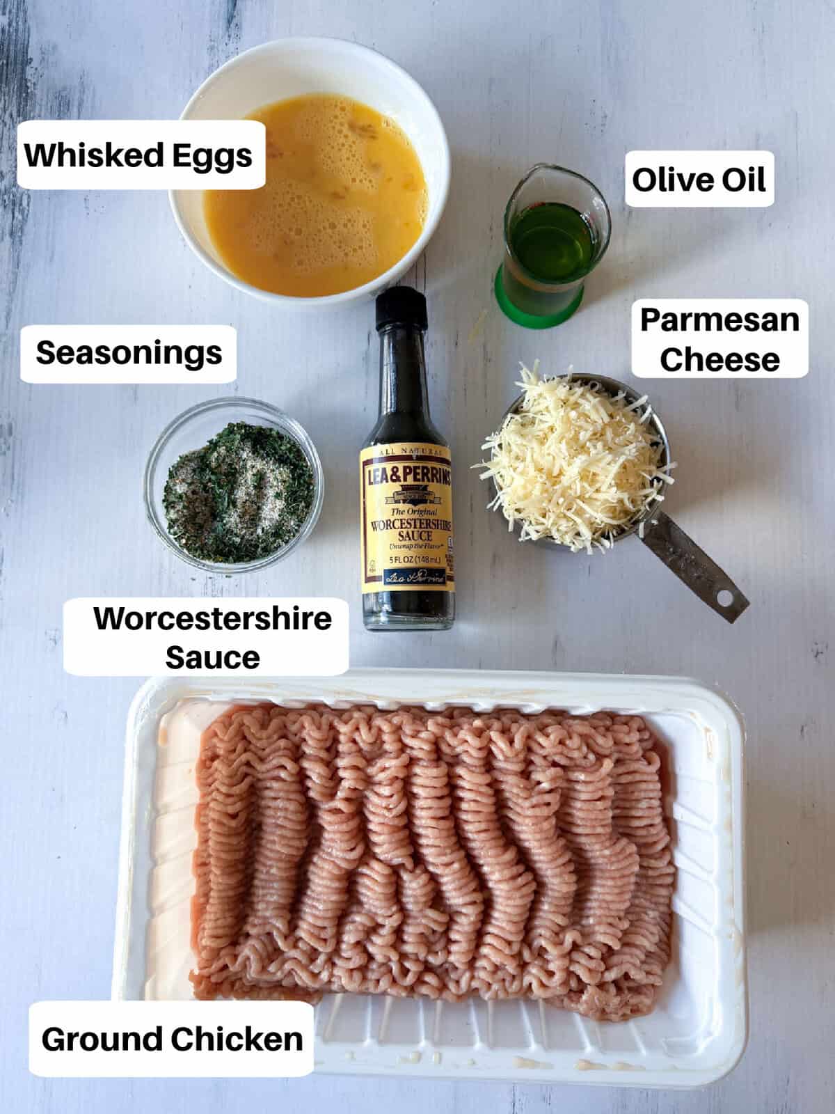 Ingredients for Chicken Meatballs with labels