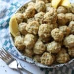 Baked meatballs in a serving bowl.