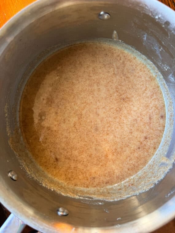 Browned butter in a saucepan.