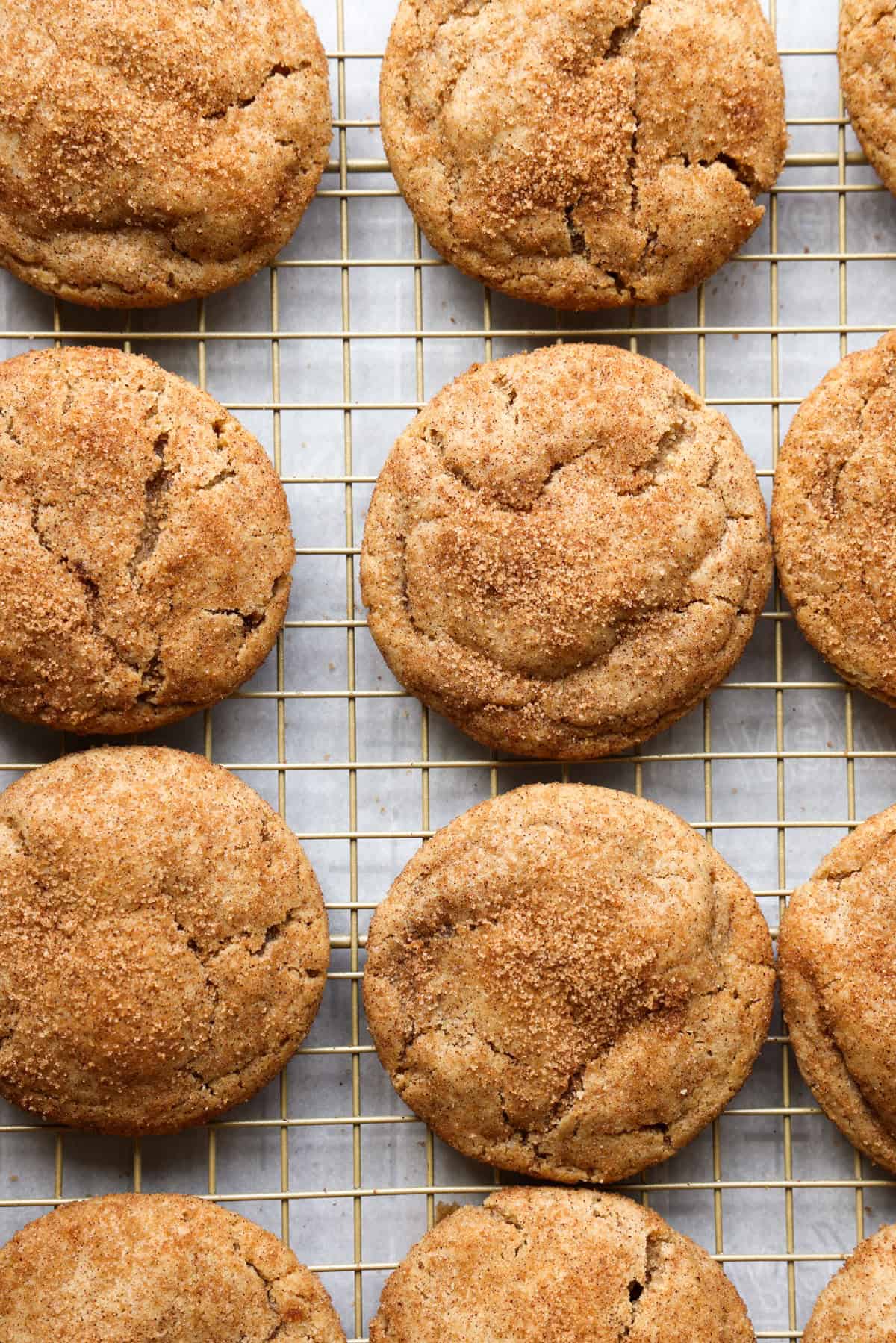 Brown butter cinnamon sugar coated cookies cooling