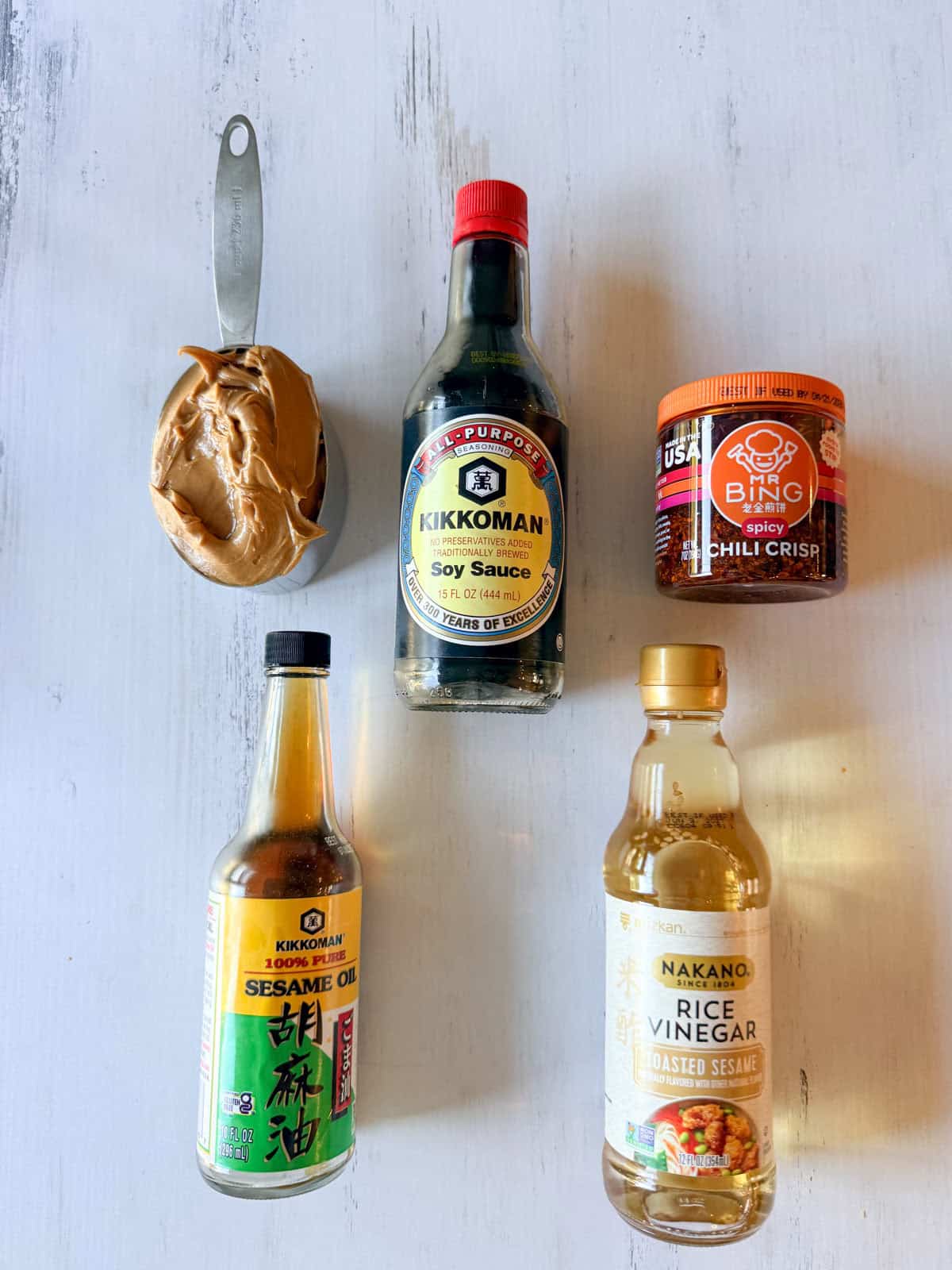 Ingredients for spicy peanut sauce laid flat