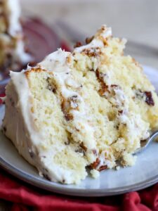 Slice of Italian Cream Cake on a plate