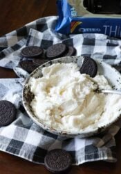 Oreo Cookie Filling in a ceramic bowl